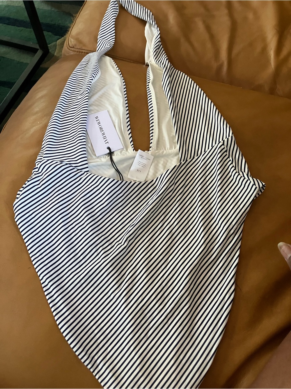 WeWoreWhat Navy & White Striped Halter Top